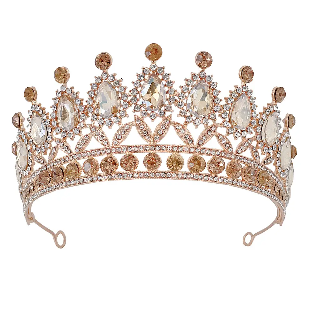 Pink Bridal Crown with Drop Diamonds for Women - Image 4