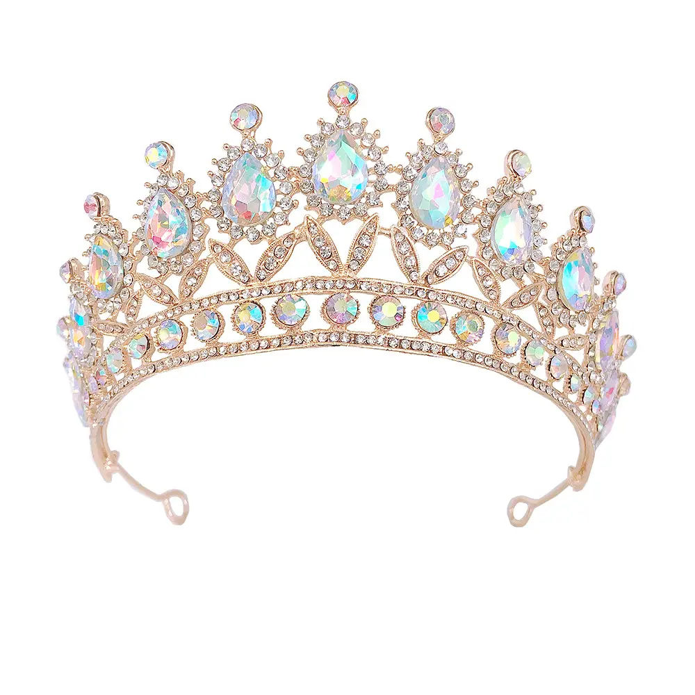 Pink Bridal Crown with Drop Diamonds for Women - Image 5