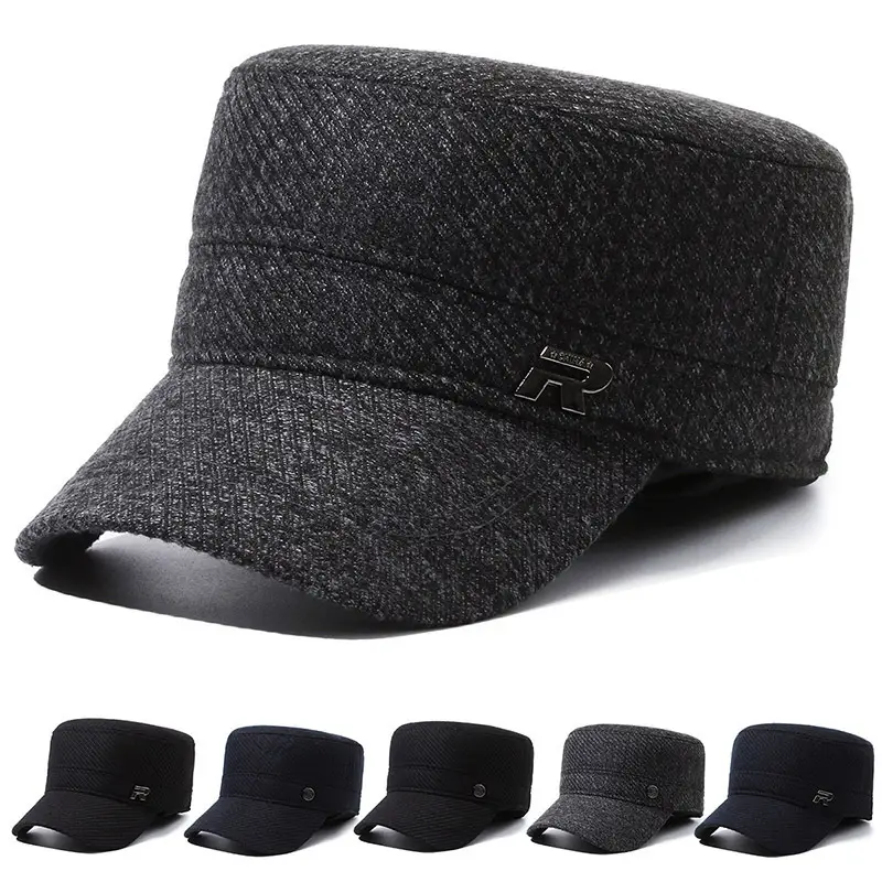 Men's Grey Knitted Peak Cap with Built-In Ear Muffs - Image 4