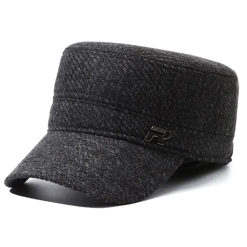 Men's Grey Knitted Peak Cap with Built-In Ear Muffs - Image 6