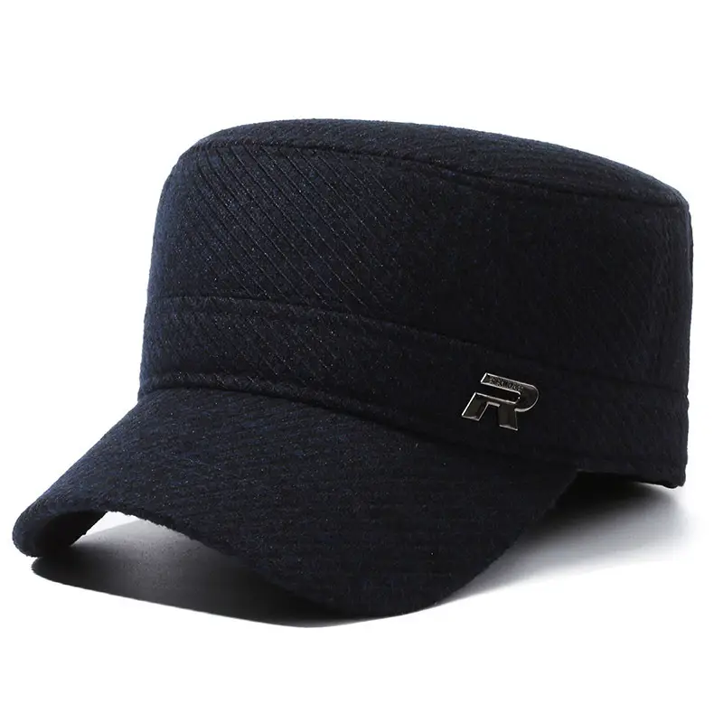 Men's Grey Knitted Peak Cap with Built-In Ear Muffs - Image 7
