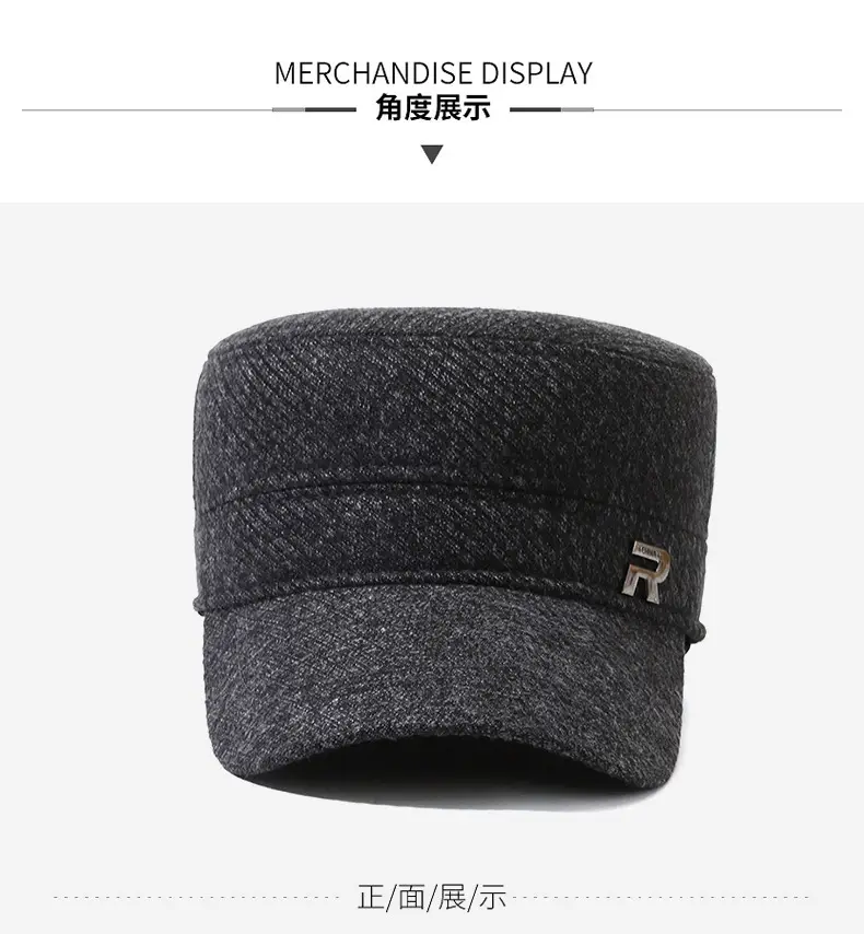 Men's Grey Knitted Peak Cap with Built-In Ear Muffs — feature 11