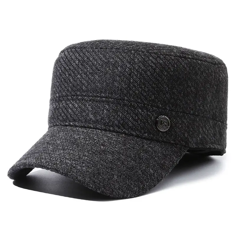 Men's Grey Knitted Peak Cap with Built-In Ear Muffs - Image 2