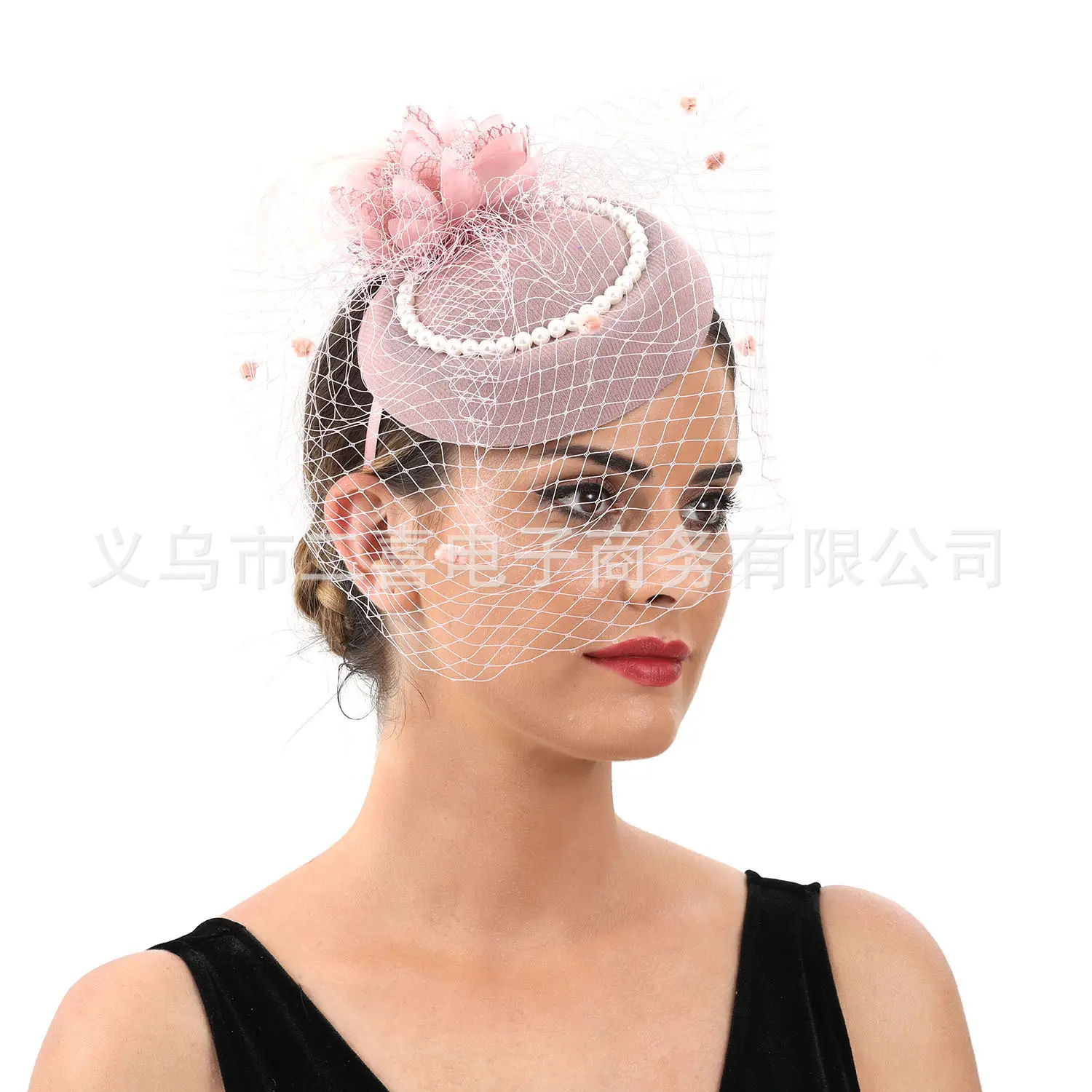 Yellow Feather Mesh Bridal Headband with Net - Image 9