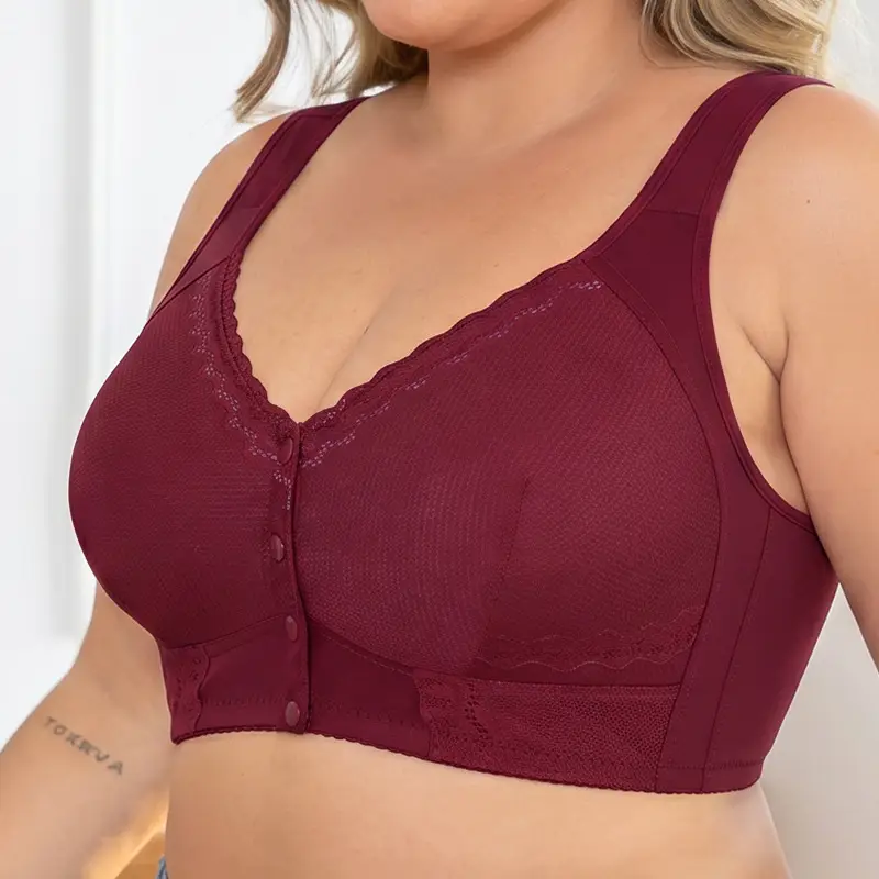 New Style Thin Cup Front-Clasp Lace Bra for Middle-Aged and Elderly Women with Large Busts, Exclusively Available on Amazon Independent Sites, Extra-Large Size Bra