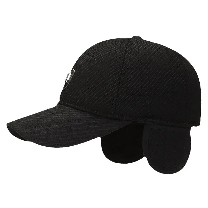 Men's Fleece Lined Black Baseball Cap Winter Warm - Image 4