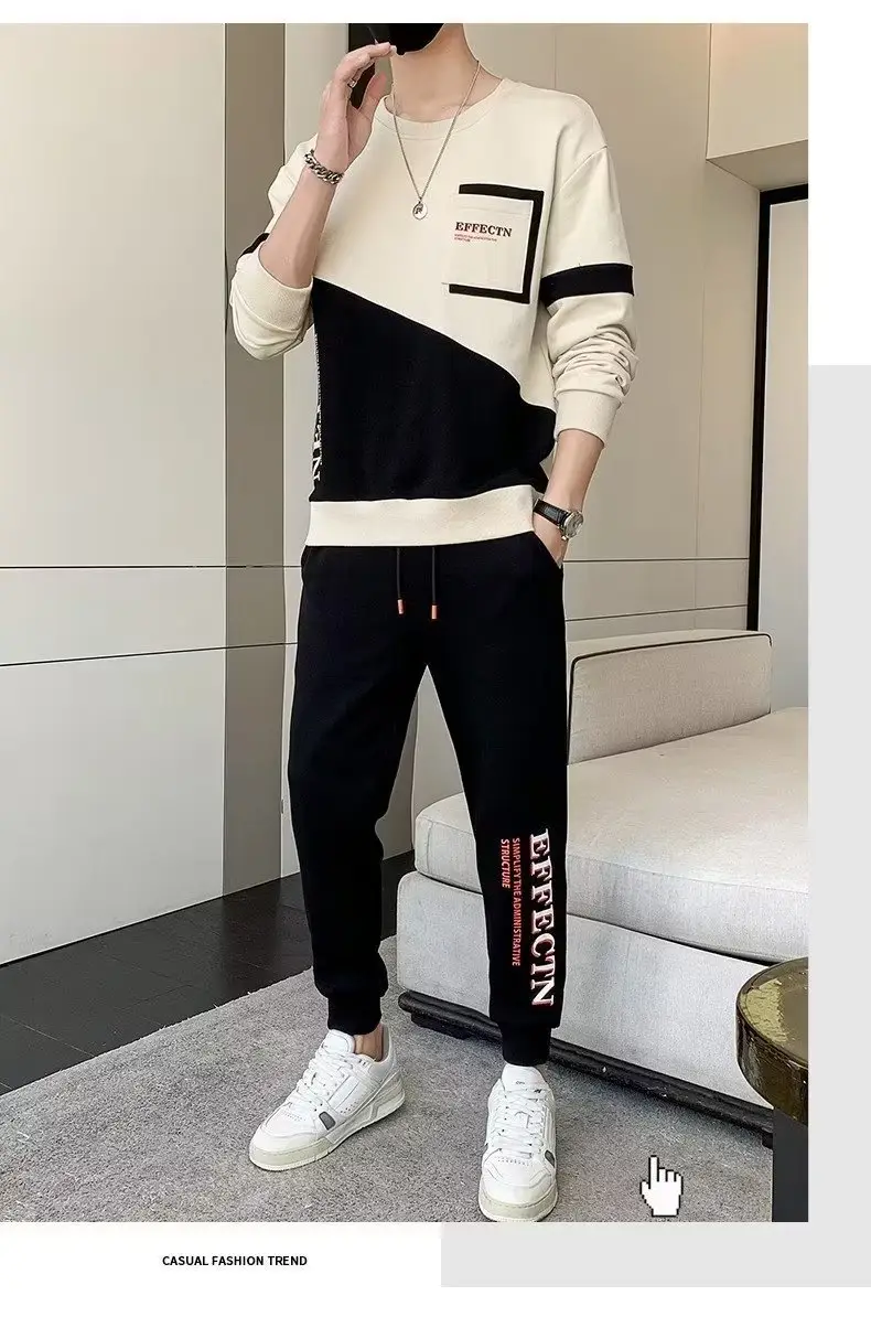 Men Korean Style 2023 Sports Suit Black White Slim Fit — feature 10