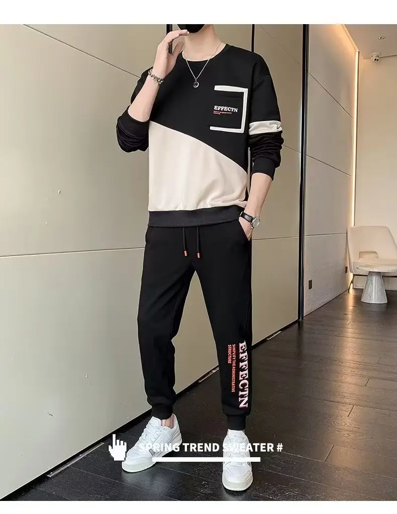 Men Korean Style 2023 Sports Suit Black White Slim Fit — feature 11
