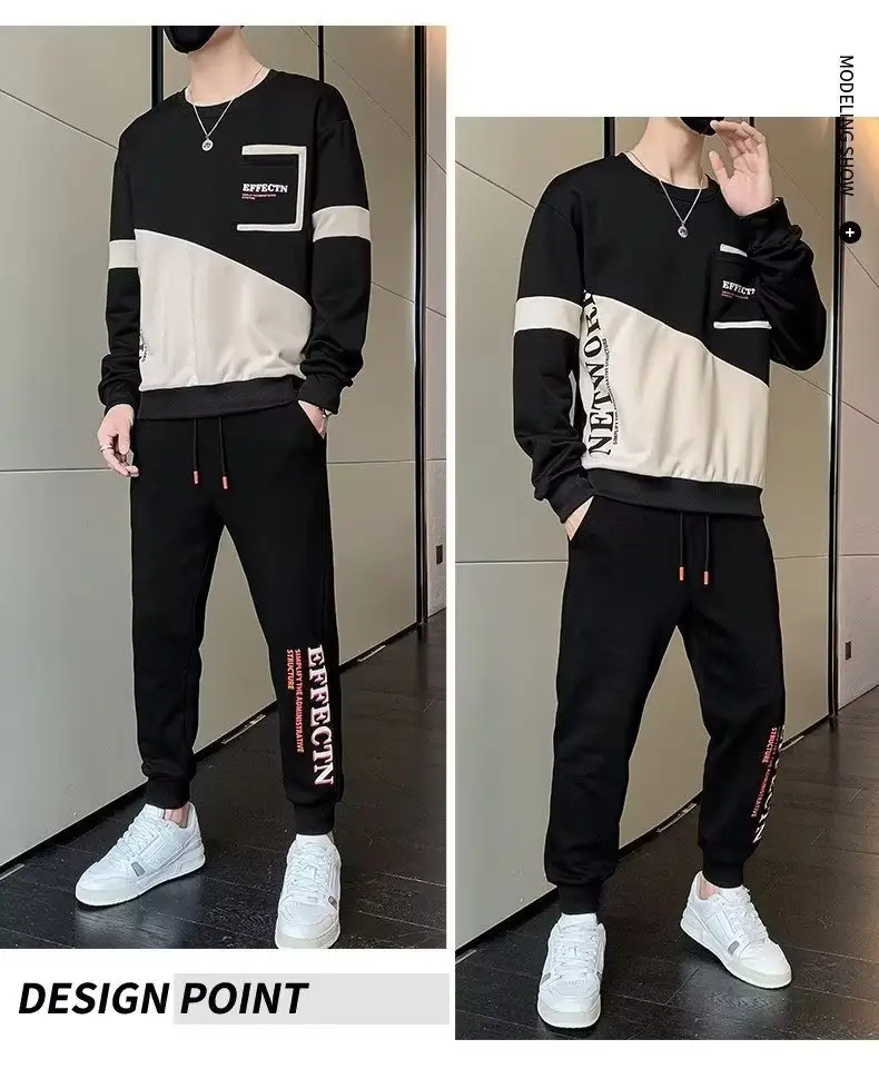 Men Korean Style 2023 Sports Suit Black White Slim Fit — feature 12