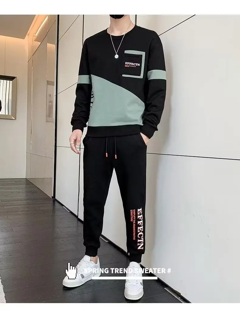 Men Korean Style 2023 Sports Suit Black White Slim Fit — feature 14