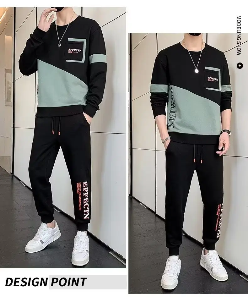 Men Korean Style 2023 Sports Suit Black White Slim Fit — feature 15