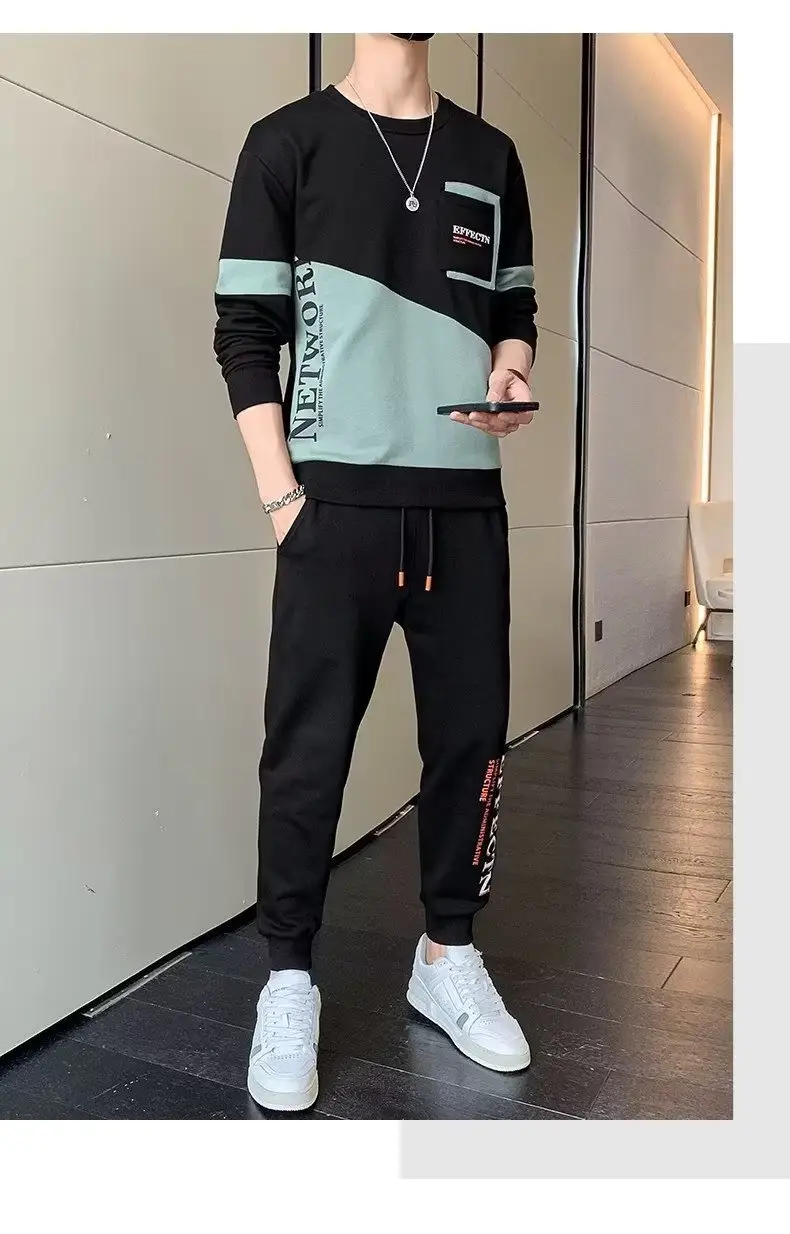 Men Korean Style 2023 Sports Suit Black White Slim Fit — feature 16