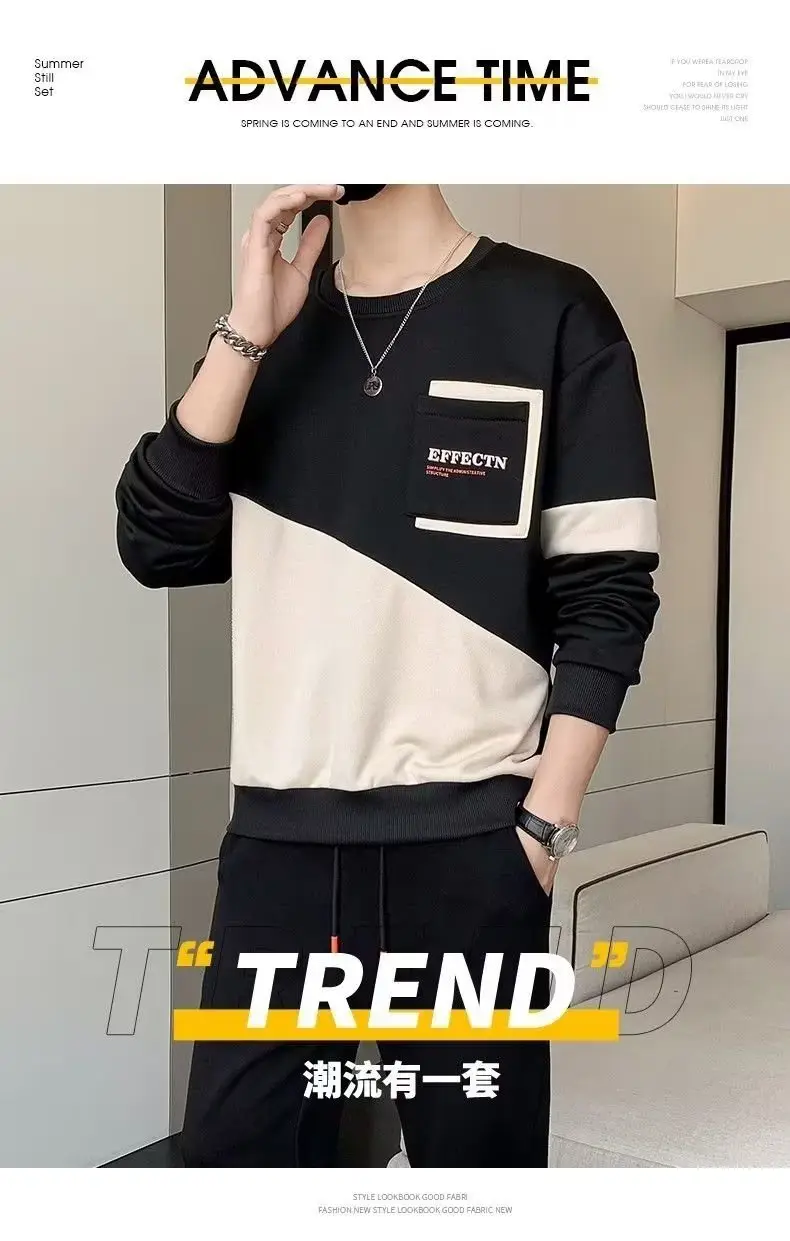 Men Korean Style 2023 Sports Suit Black White Slim Fit — feature 4