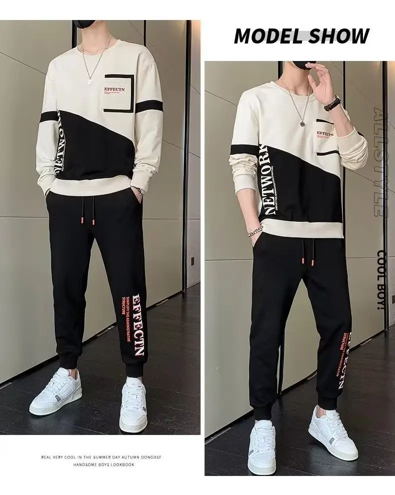 Men Korean Style 2023 Sports Suit Black White Slim Fit — feature 9