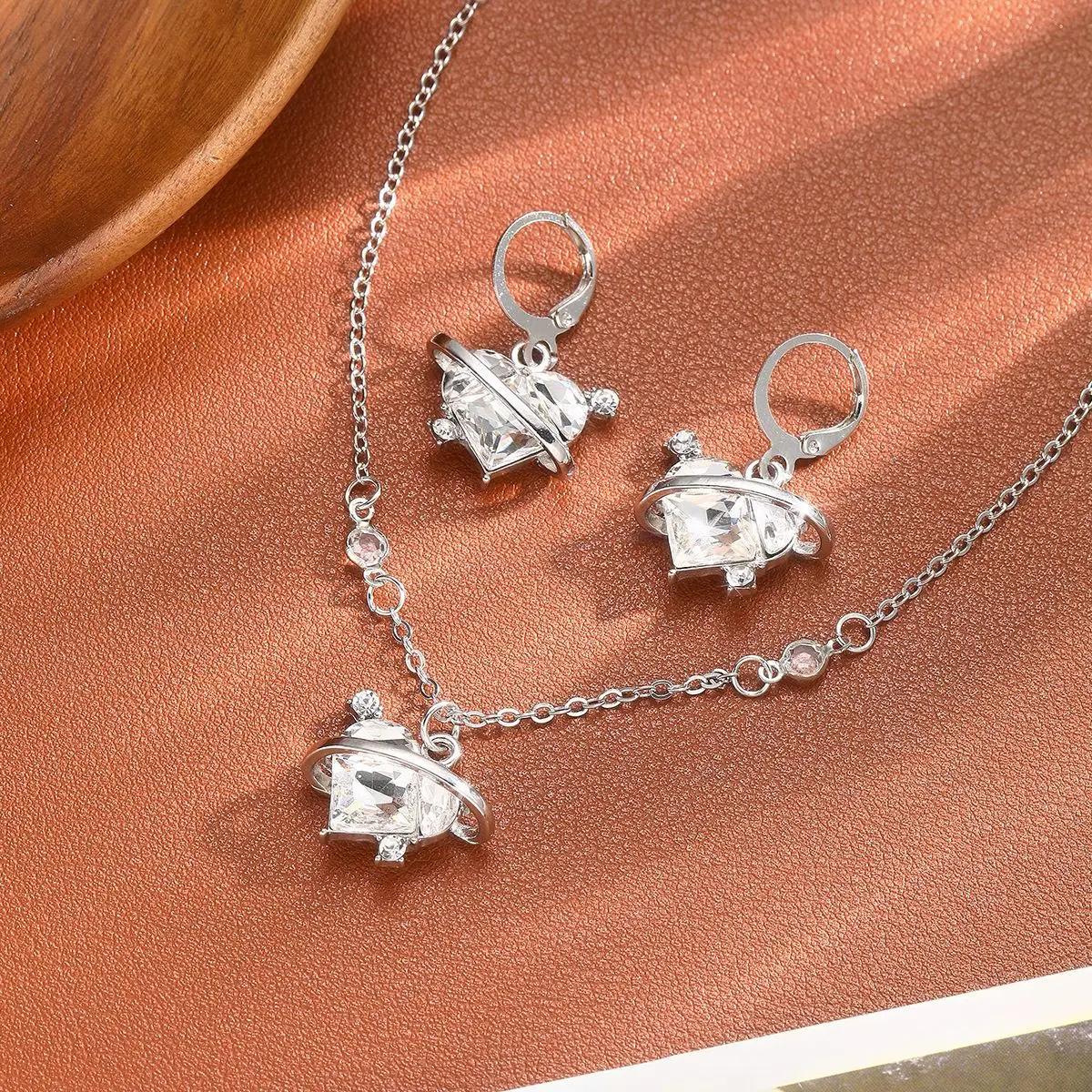 Purple Zircon Earrings & Necklace Set for Women - Image 2