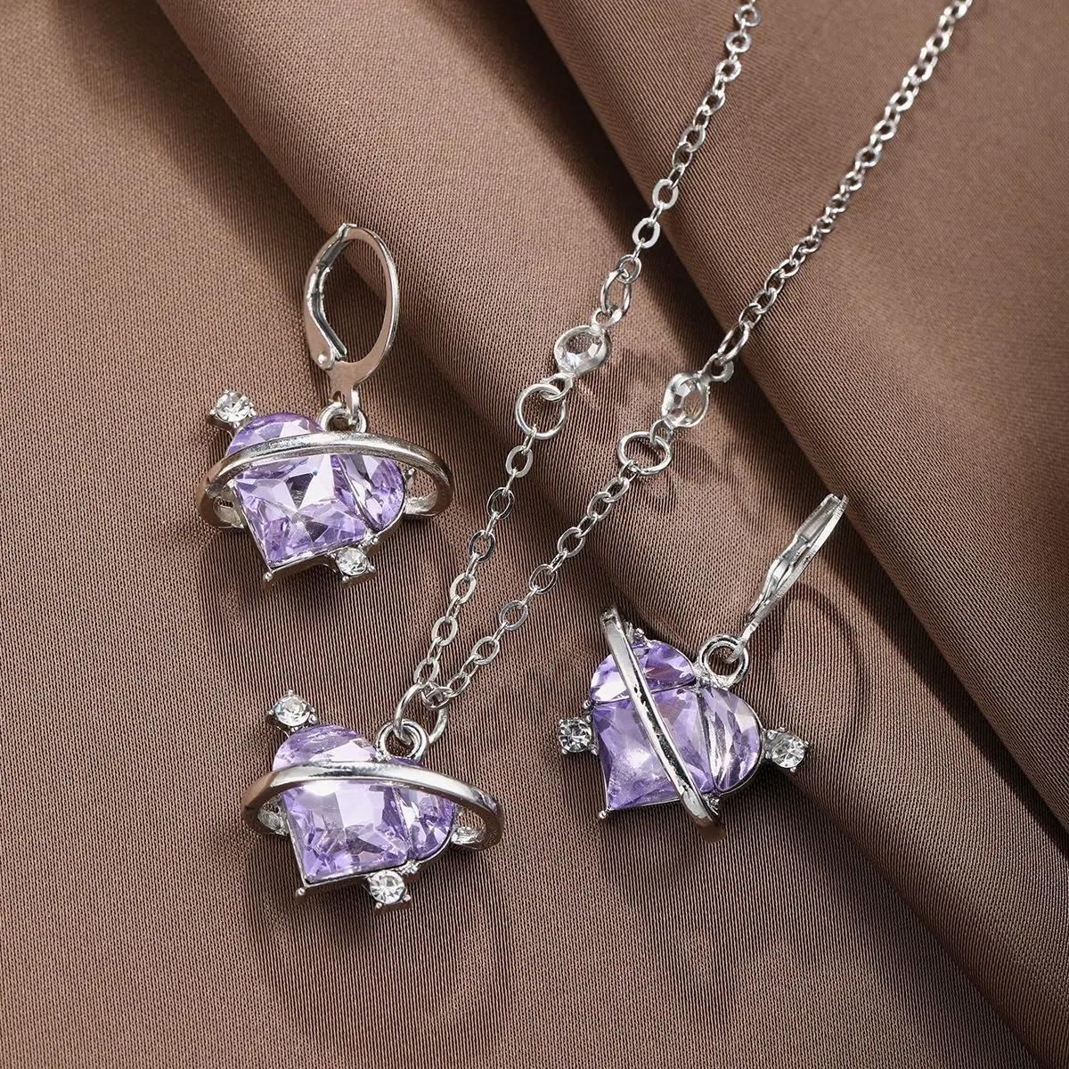 Purple Zircon Earrings & Necklace Set for Women - Image 3