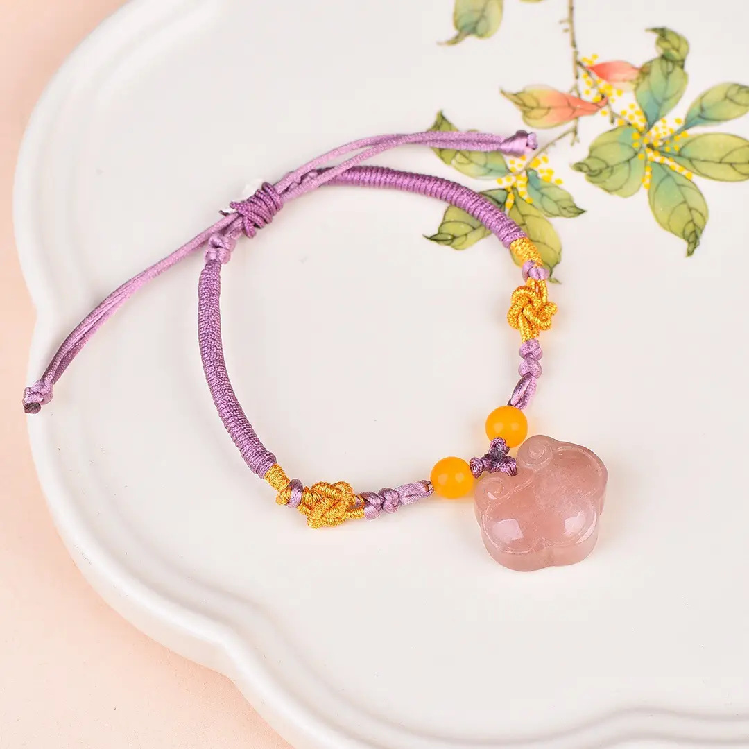 Purple Jade Ruyi Lock Bracelet with Yellow Stones