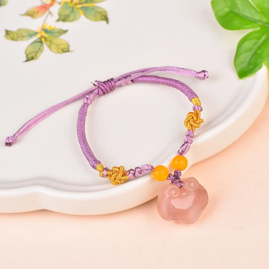 Purple Jade Ruyi Lock Bracelet with Yellow Stones