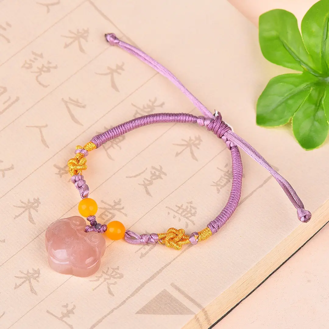 Purple Jade Ruyi Lock Bracelet with Yellow Stones
