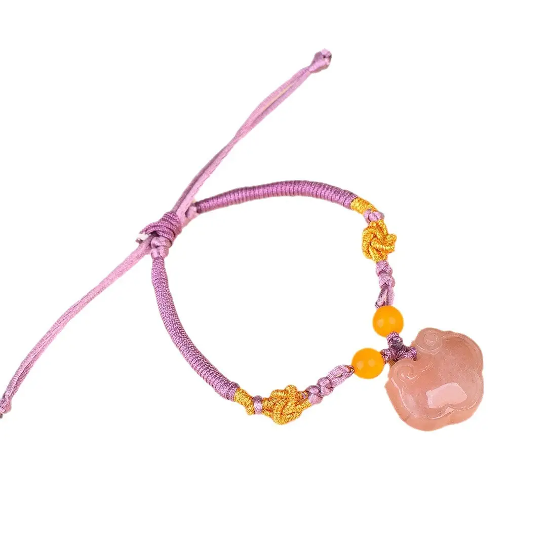 Purple Jade Ruyi Lock Bracelet with Yellow Stones