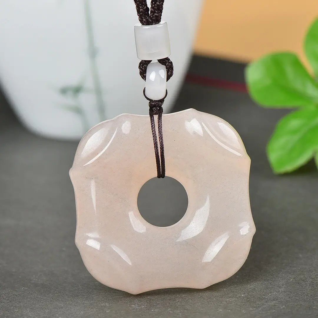 Gold Silk Jade "Fang Ping An Button" Necklace - Image 2