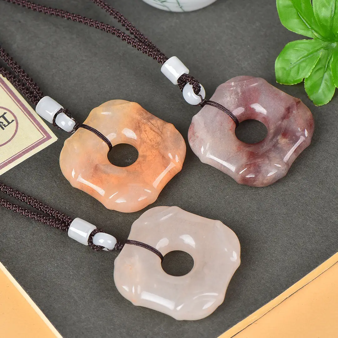 Gold Silk Jade "Fang Ping An Button" Necklace — feature 7