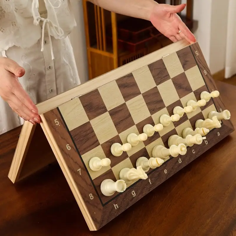 chess magnetic solid wood high-end children's mini folding chessboard beginner small size magnetic chessboard chess — feature 12