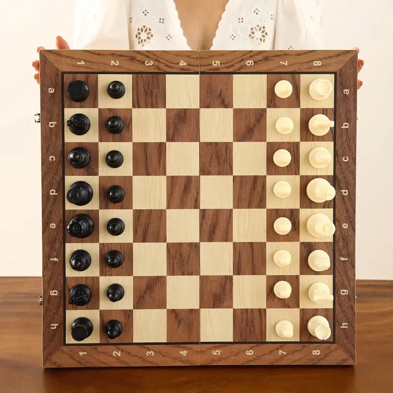 chess magnetic solid wood high-end children's mini folding chessboard beginner small size magnetic chessboard chess — feature 8