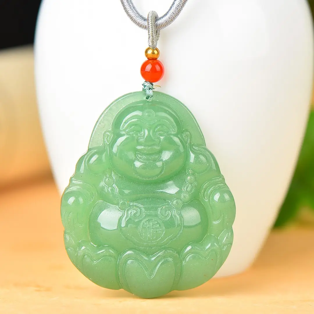 Jade Buddha Pendant Green Buddha Design Necklace - Image 3