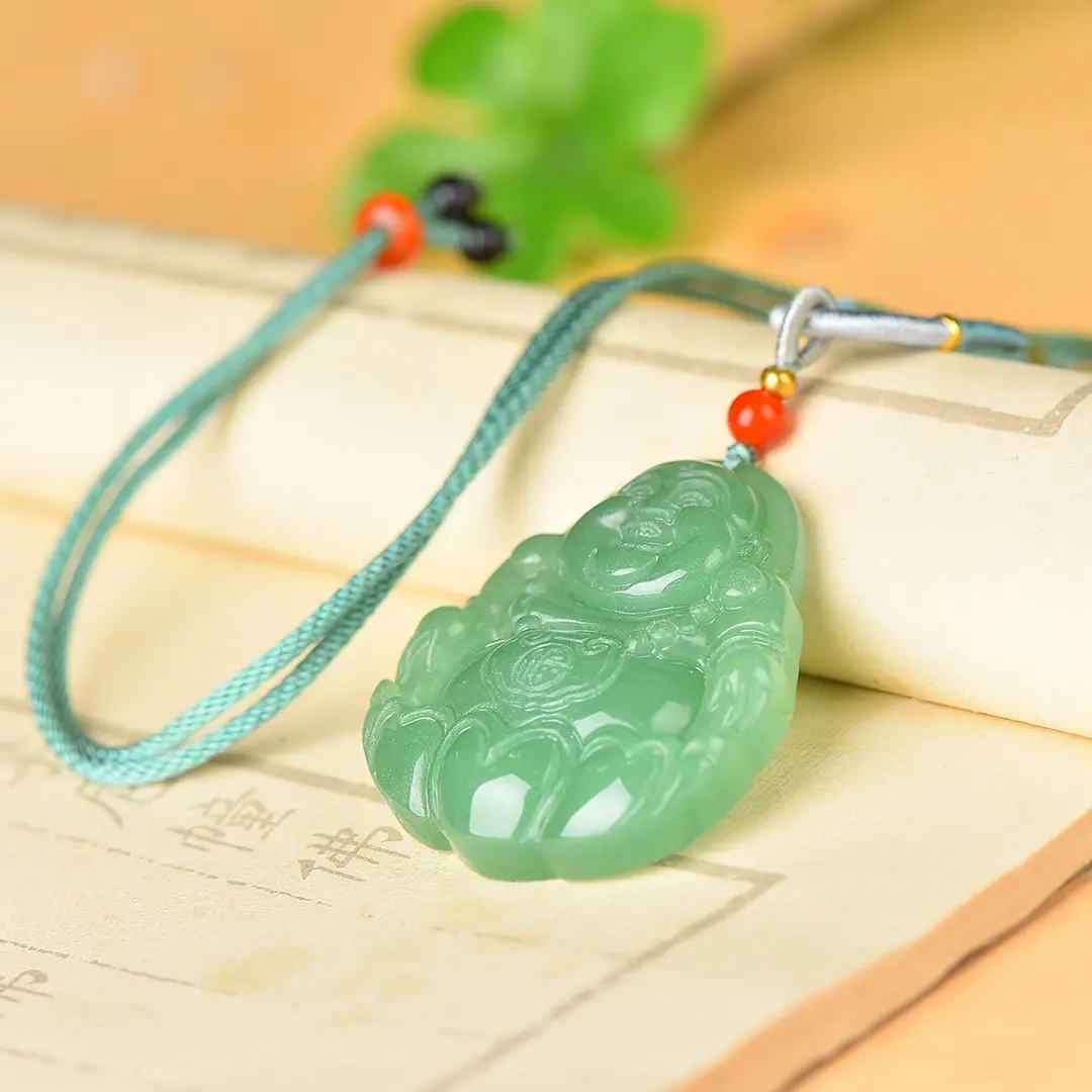 Jade Buddha Pendant Green Buddha Design Necklace - Image 4