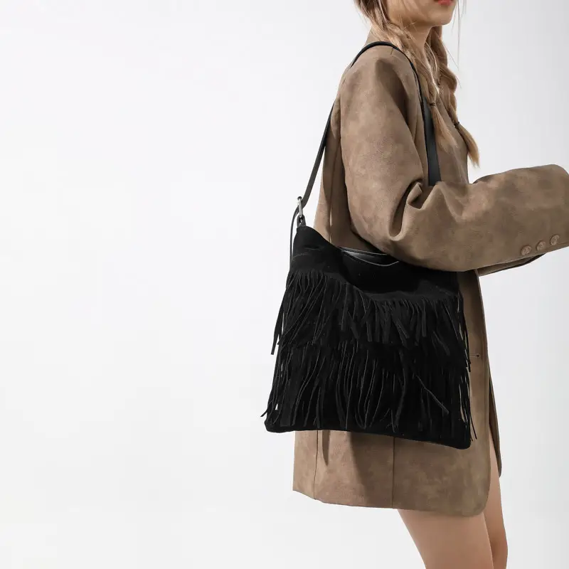 Women's Black Tassel Shoulder Bag Autumn 2023 - Image 6
