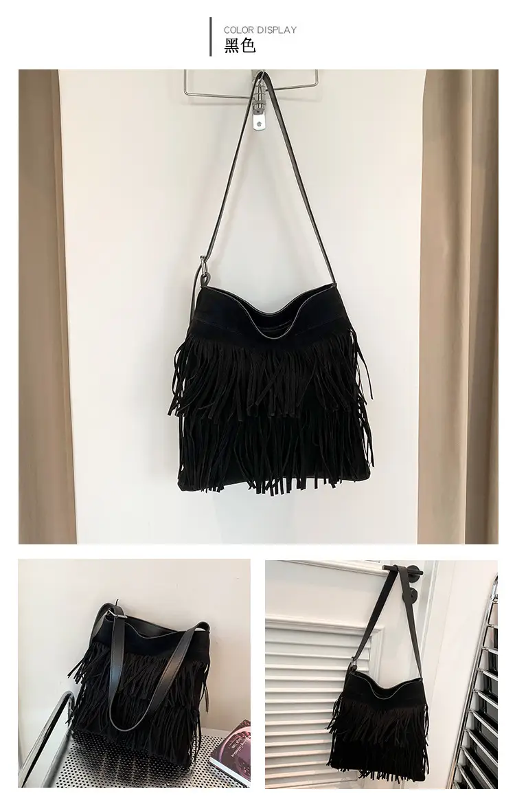 Women's Black Tassel Shoulder Bag Autumn 2023 — feature 10