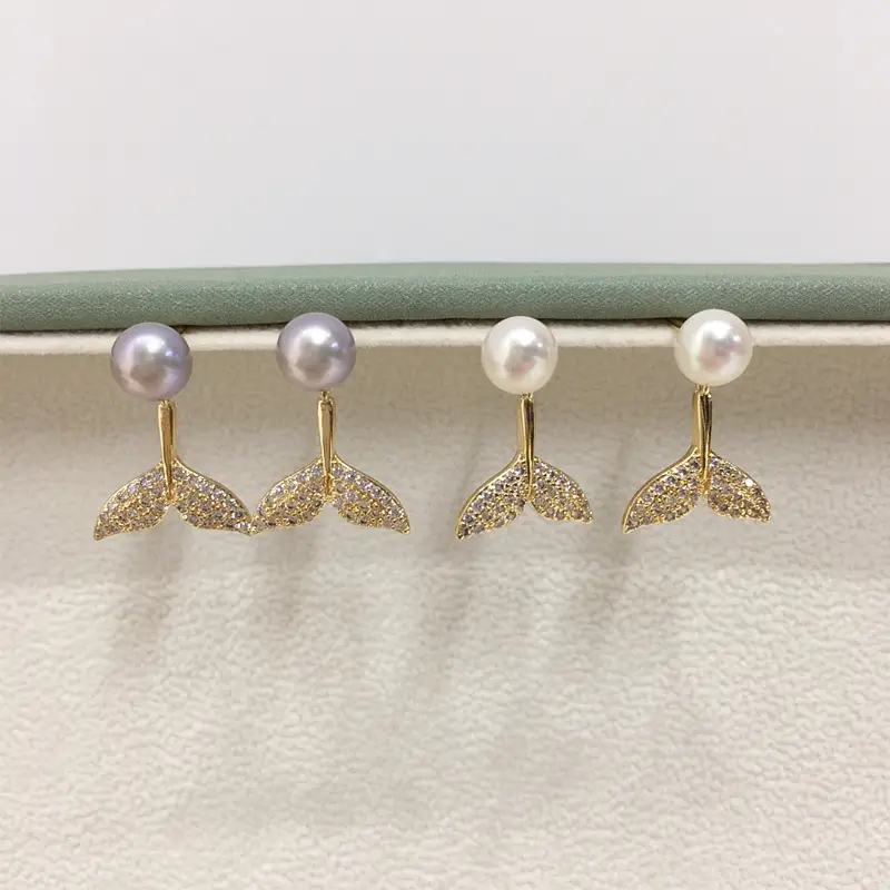 Zhuji Pearl Earrings 18K Gold Fishtail Design - Image 5