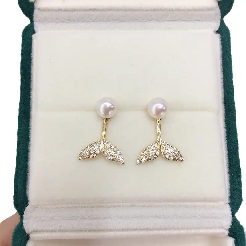 Zhuji Pearl Earrings 18K Gold Fishtail Design - Image 7