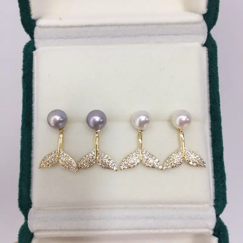 Zhuji Pearl Earrings 18K Gold Fishtail Design — feature 2