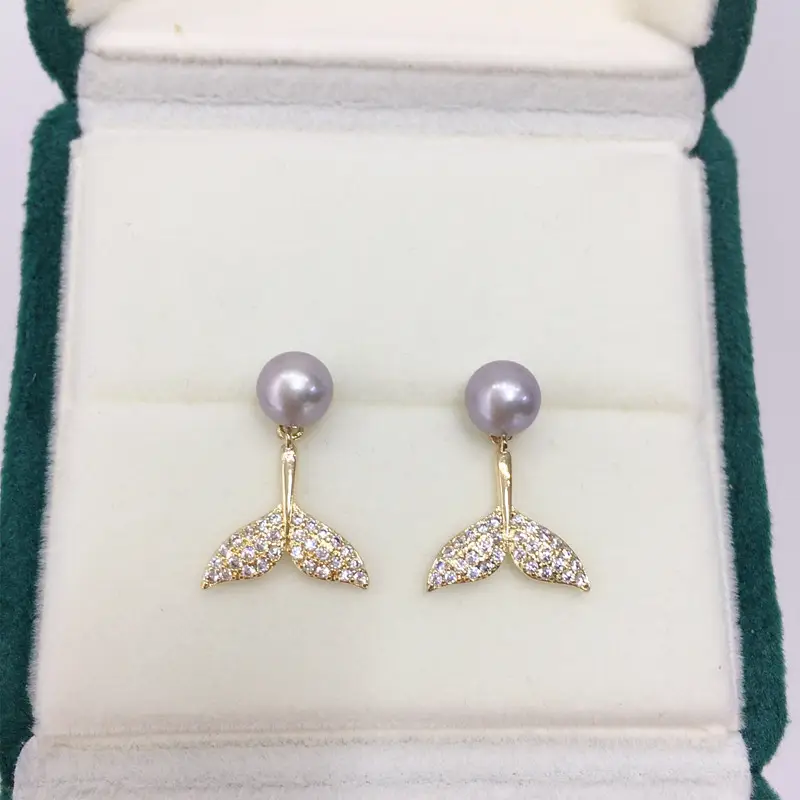Zhuji Pearl Earrings 18K Gold Fishtail Design - Image 2
