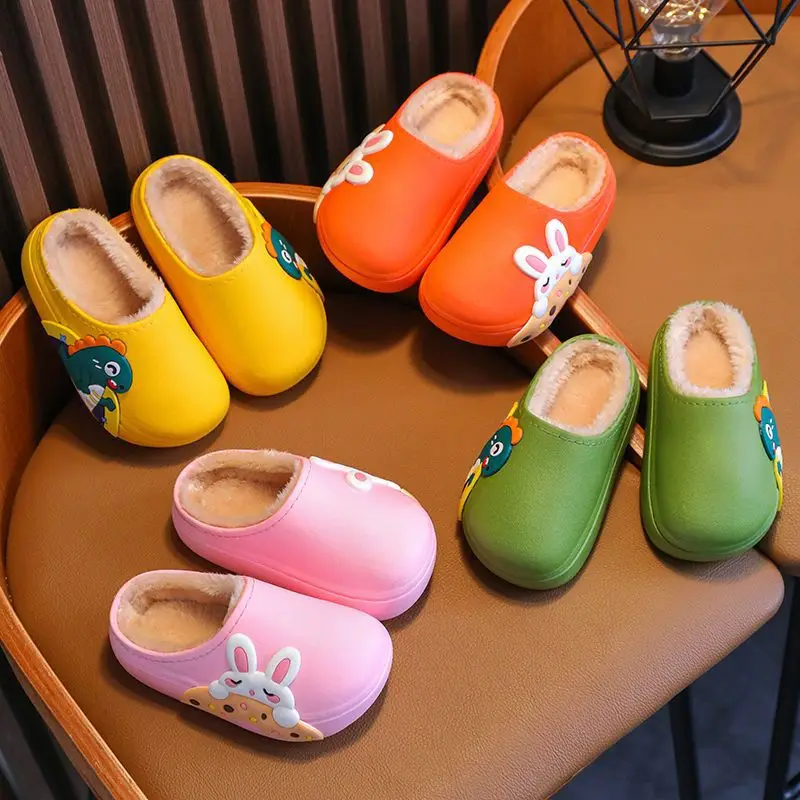 Winter Children's Cotton Slippers Cartoon Cute Velvet Warm Outwear Mao Mao Shoes Indoor Non-slip Waterproof Parent-child Cotton Shoes