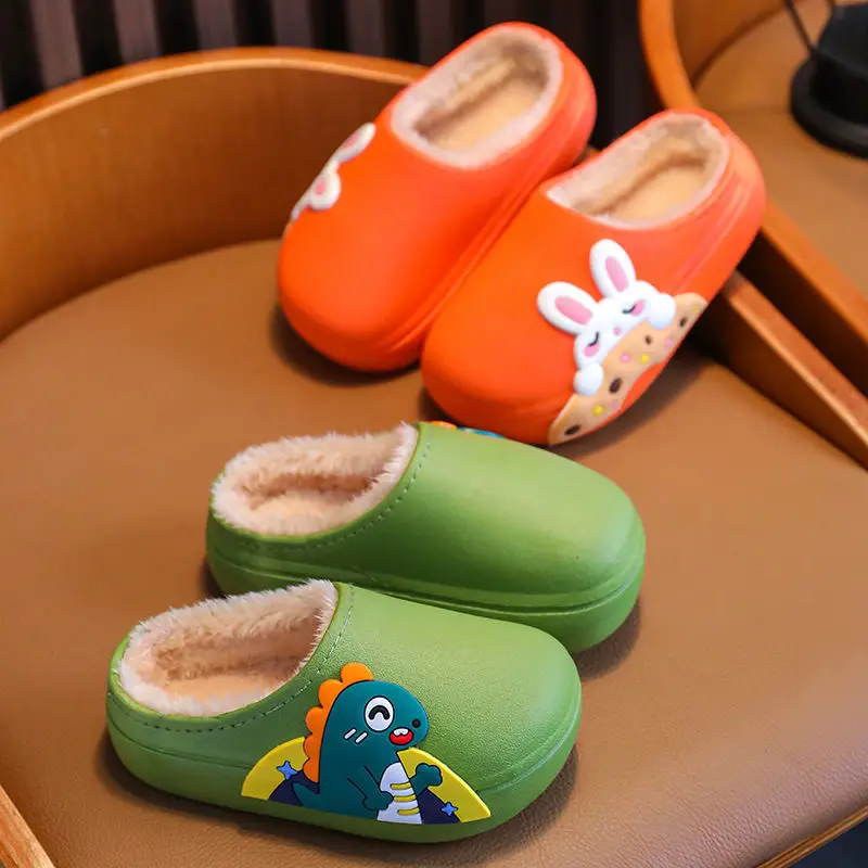 Winter Children's Cotton Slippers Cartoon Cute Velvet Warm Outwear Mao Mao Shoes Indoor Non-slip Waterproof Parent-child Cotton Shoes