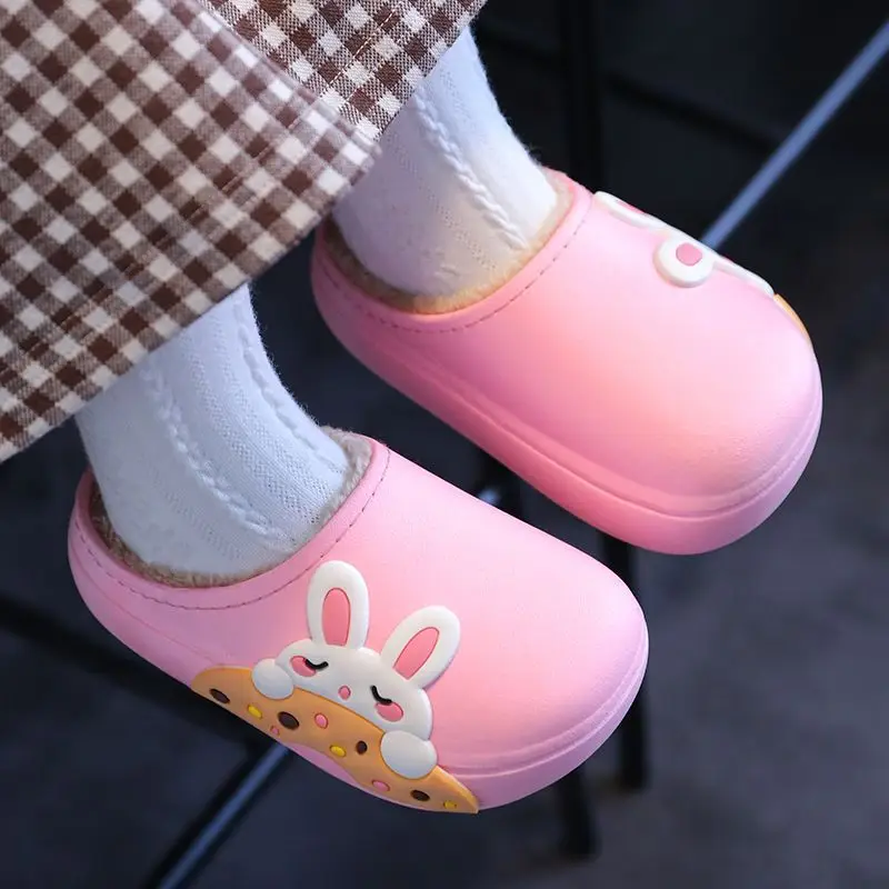 Winter Children's Cotton Slippers Cartoon Cute Velvet Warm Outwear Mao Mao Shoes Indoor Non-slip Waterproof Parent-child Cotton Shoes