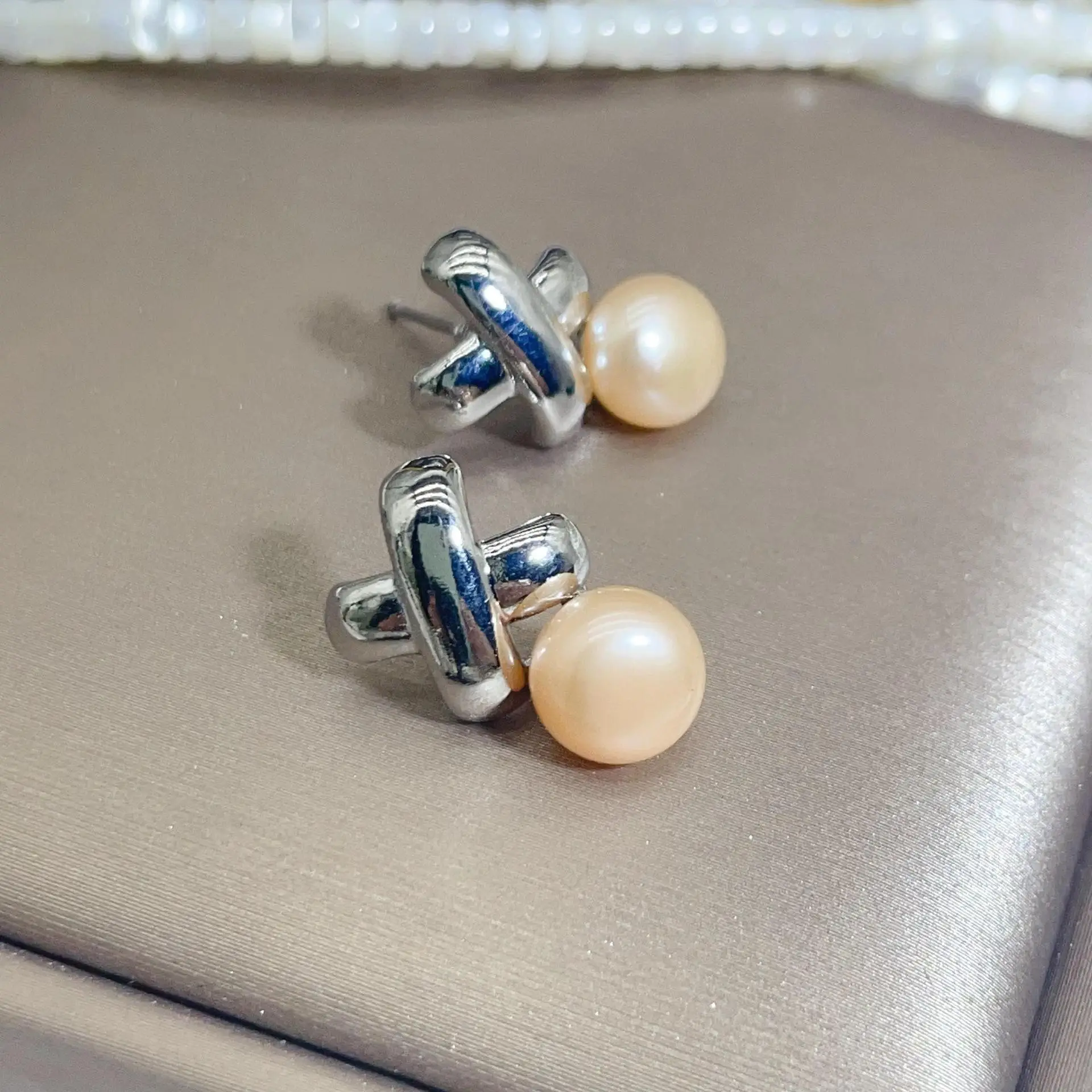 Vintage Pearl Cross Earrings S925 Silver — feature 14