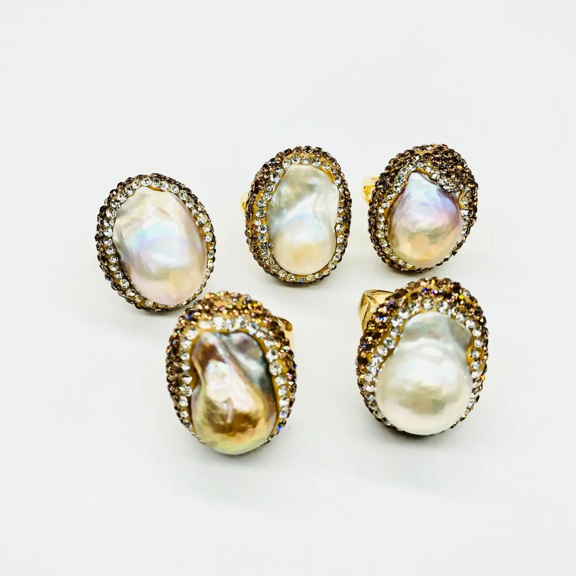 Freshwater Pearl Bus Index Finger Ring Meson Opening Copper Plated 18K - Image 3