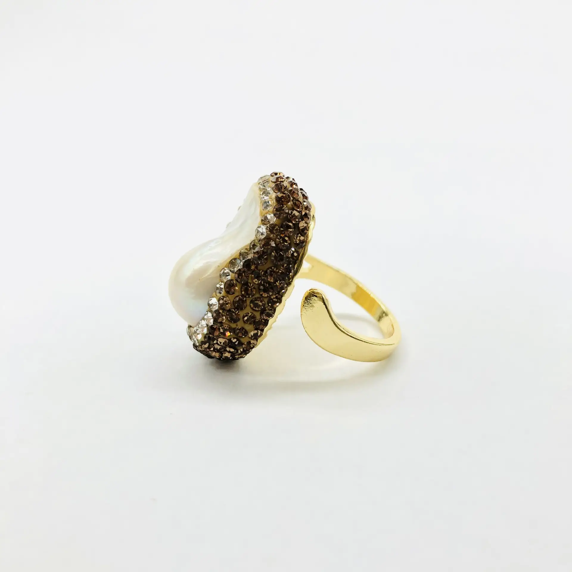 Freshwater Pearl Bus Index Finger Ring Meson Opening Copper Plated 18K - Image 4