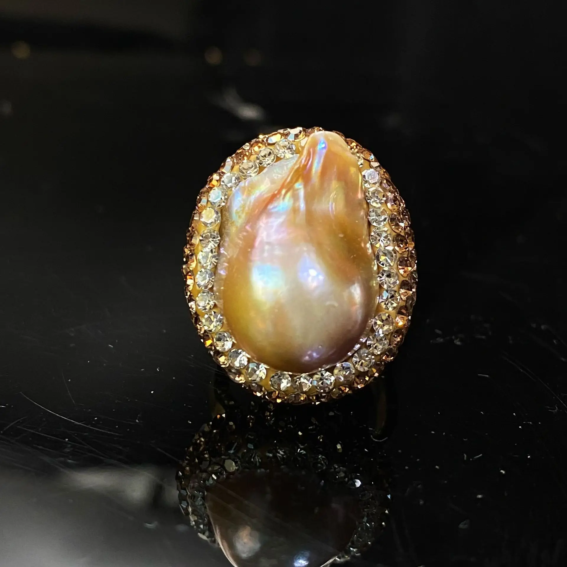 Freshwater Pearl Bus Index Finger Ring Meson Opening Copper Plated 18K — feature 6