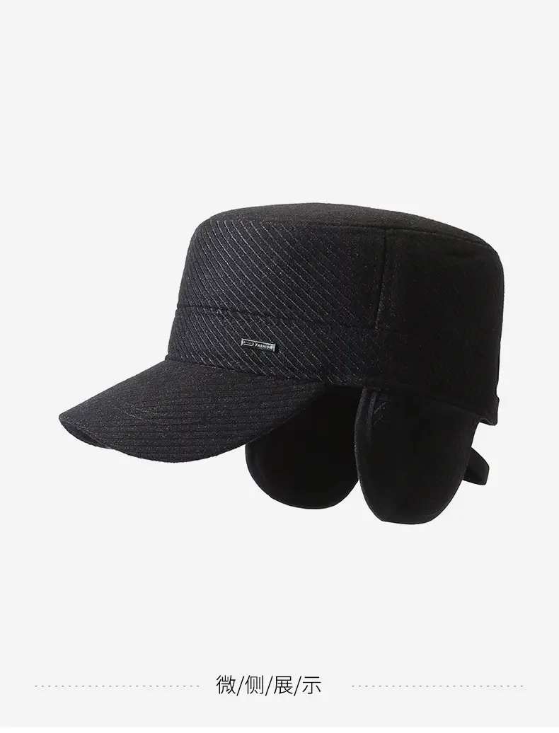 Men's Black Woolen Beanie Cap Winter Warm Ear Protection — feature 14