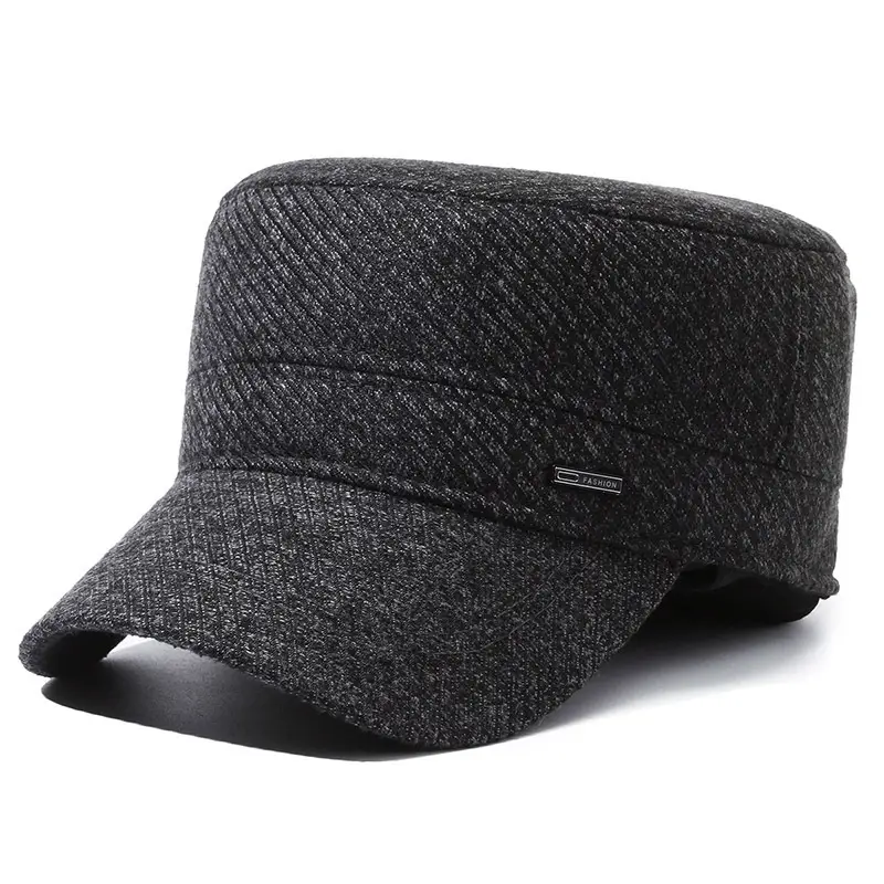 Men's Black Woolen Beanie Cap Winter Warm Ear Protection - Image 2