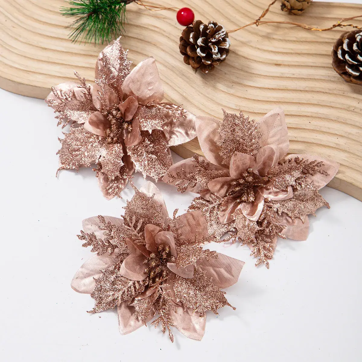 Christmas Tree Flower Ornaments Gold Silver Red Blue 13cm