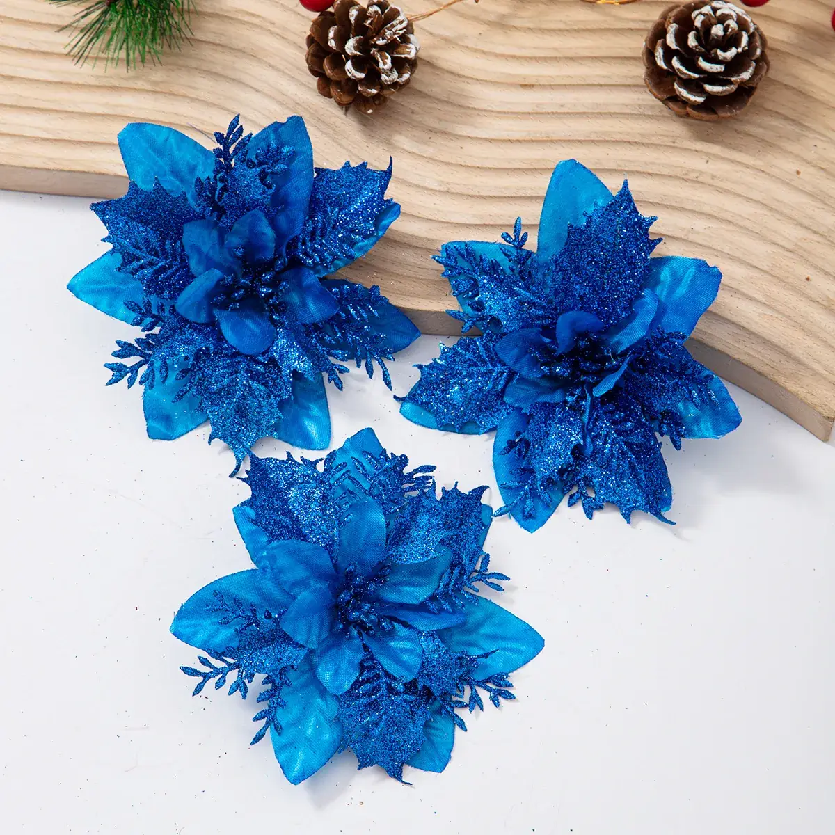 Christmas Tree Flower Ornaments Gold Silver Red Blue 13cm — feature 6