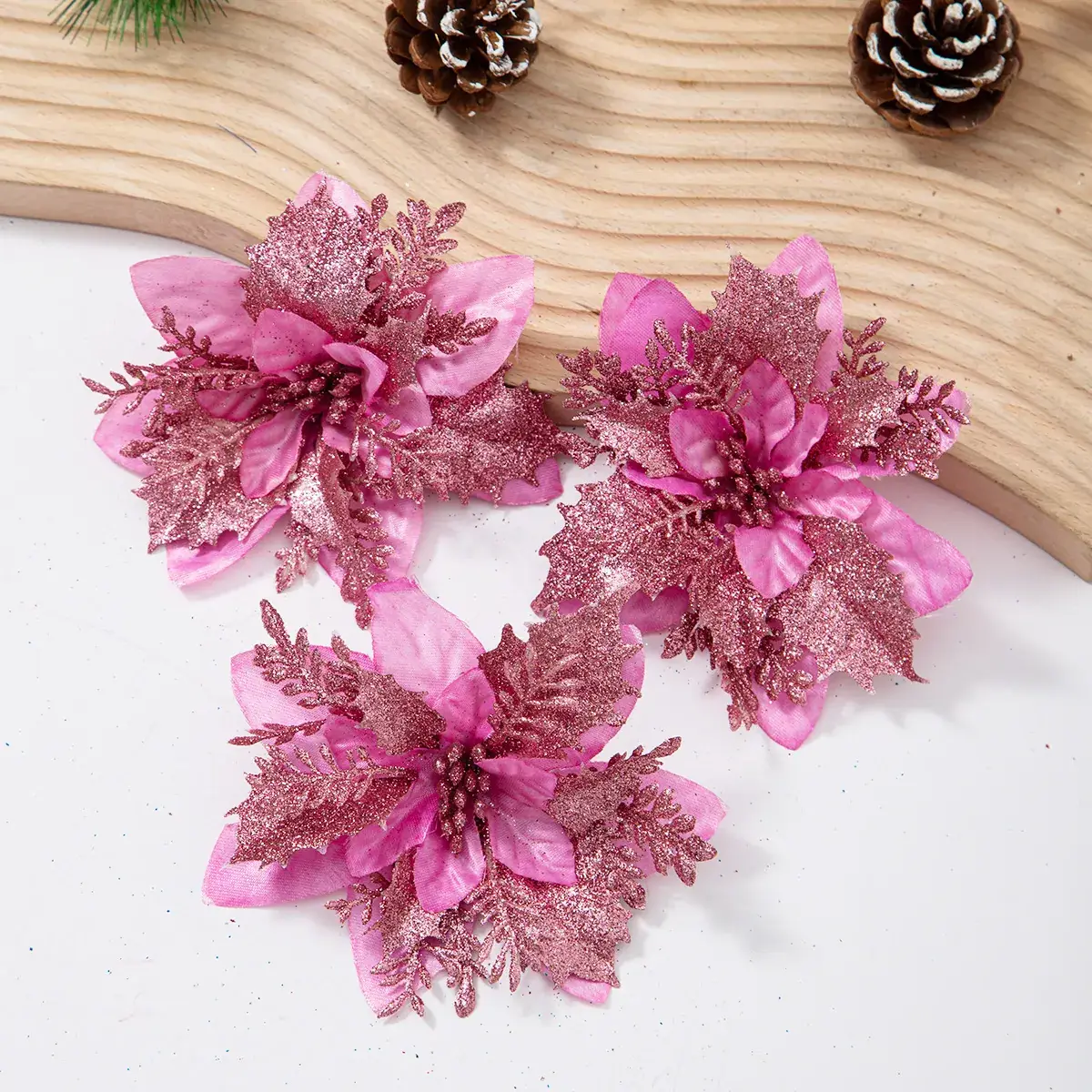 Christmas Tree Flower Ornaments Gold Silver Red Blue 13cm