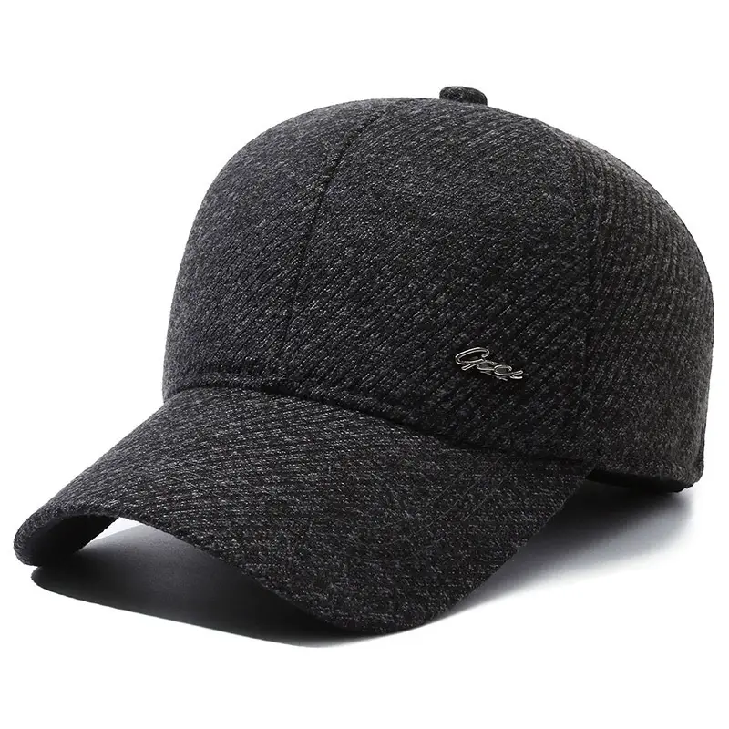 Men's Black Wool Beanie Winter Peaked Cap