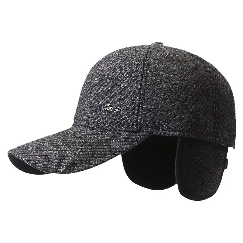 Men's Black Wool Beanie Winter Peaked Cap